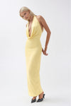 Shawl Collar Low-Cut Maxi Yellow Dress