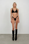 Piping Detail Pleated Black Bikini Set 
