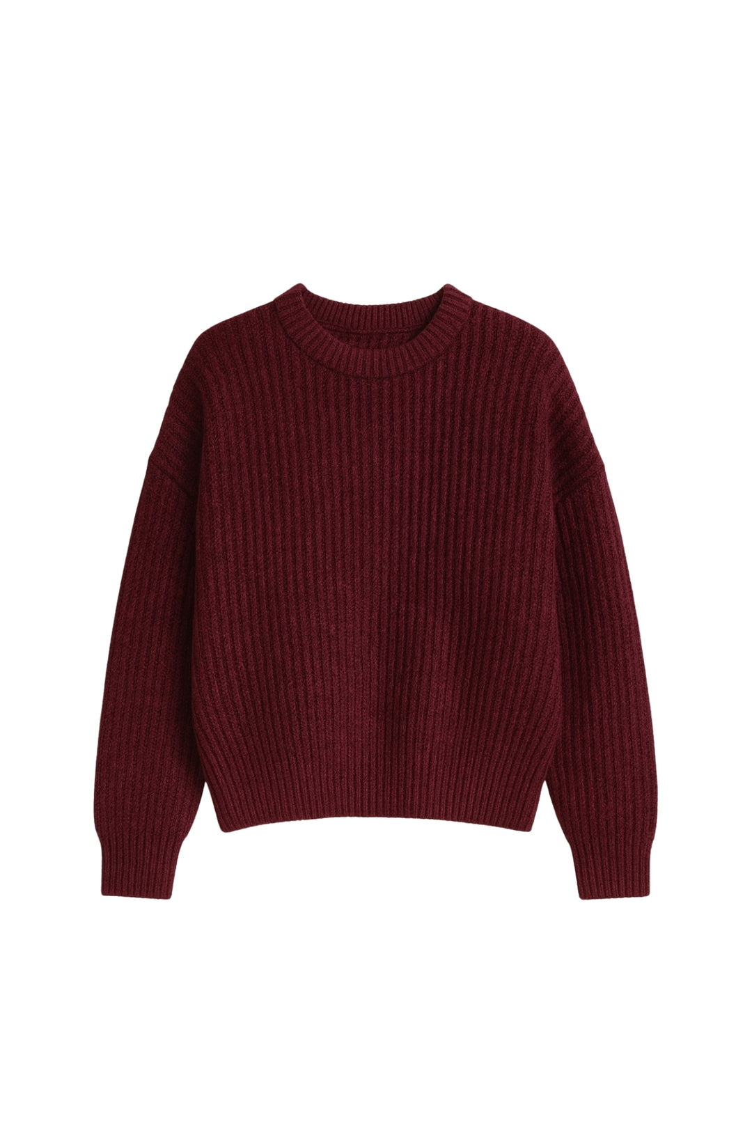 Örgü Detay Bordo Basic Triko Kazak