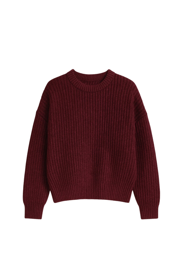 Örgü Detay Bordo Basic Triko Kazak