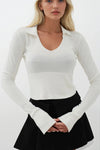 V-Neck Bodice Detail Ecru Knitwear Blouse 
