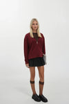 Burgundy Sweatshirt with Zipper and Stitching Details 