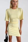 Bel Oturtmalı Büzgülü Sarı Mini Elbise