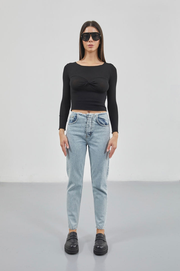 Kemersiz Düşük Bel Açık Mavi Jean