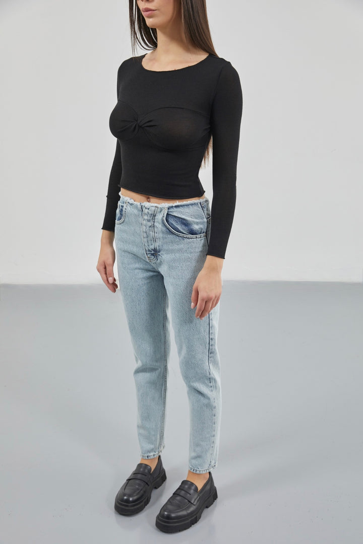 Kemersiz Düşük Bel Açık Mavi Jean