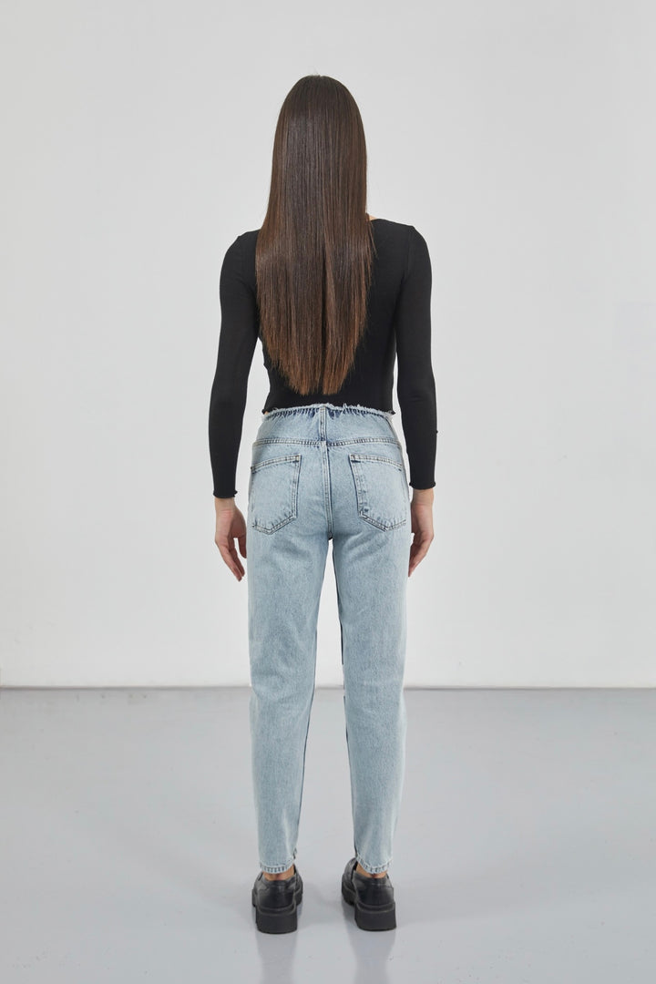 Kemersiz Düşük Bel Açık Mavi Jean