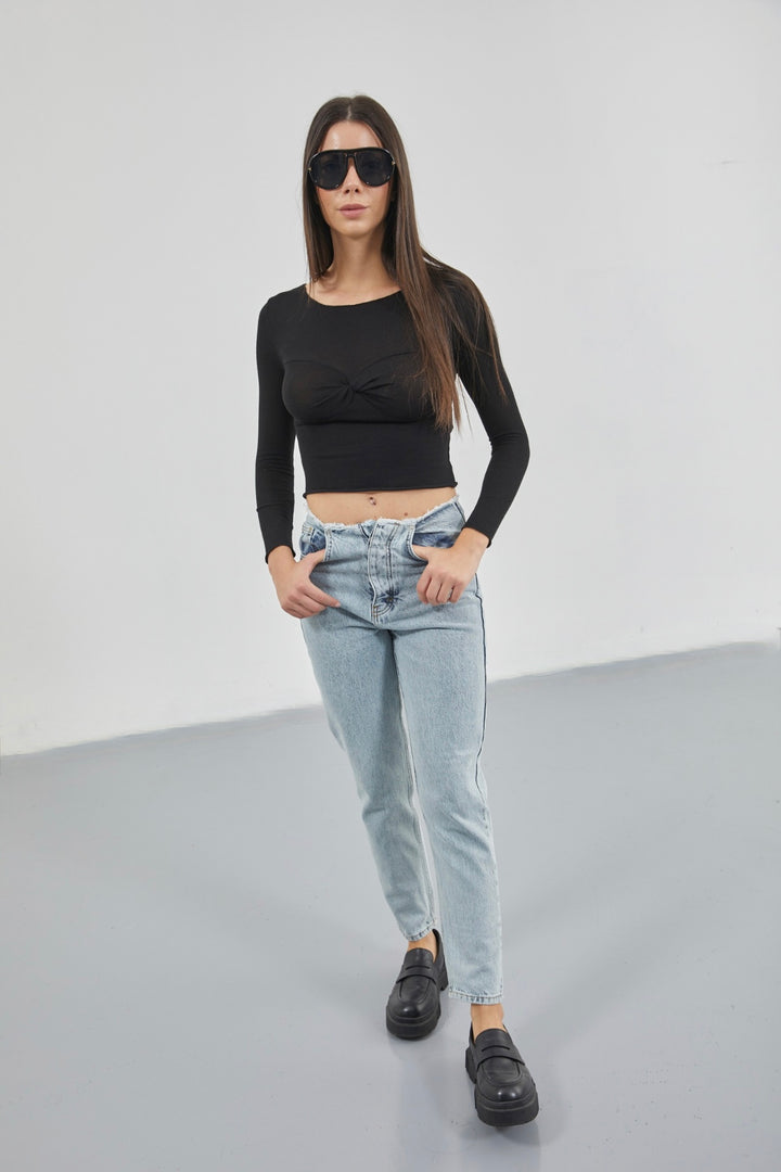 Kemersiz Düşük Bel Açık Mavi Jean