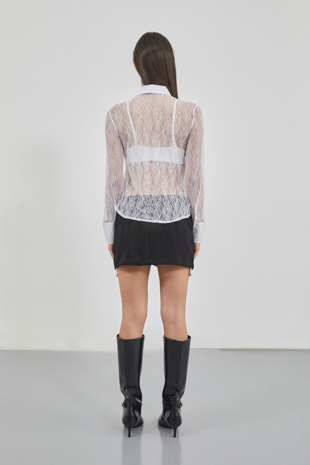 Polo Neck Lace White Blouse 