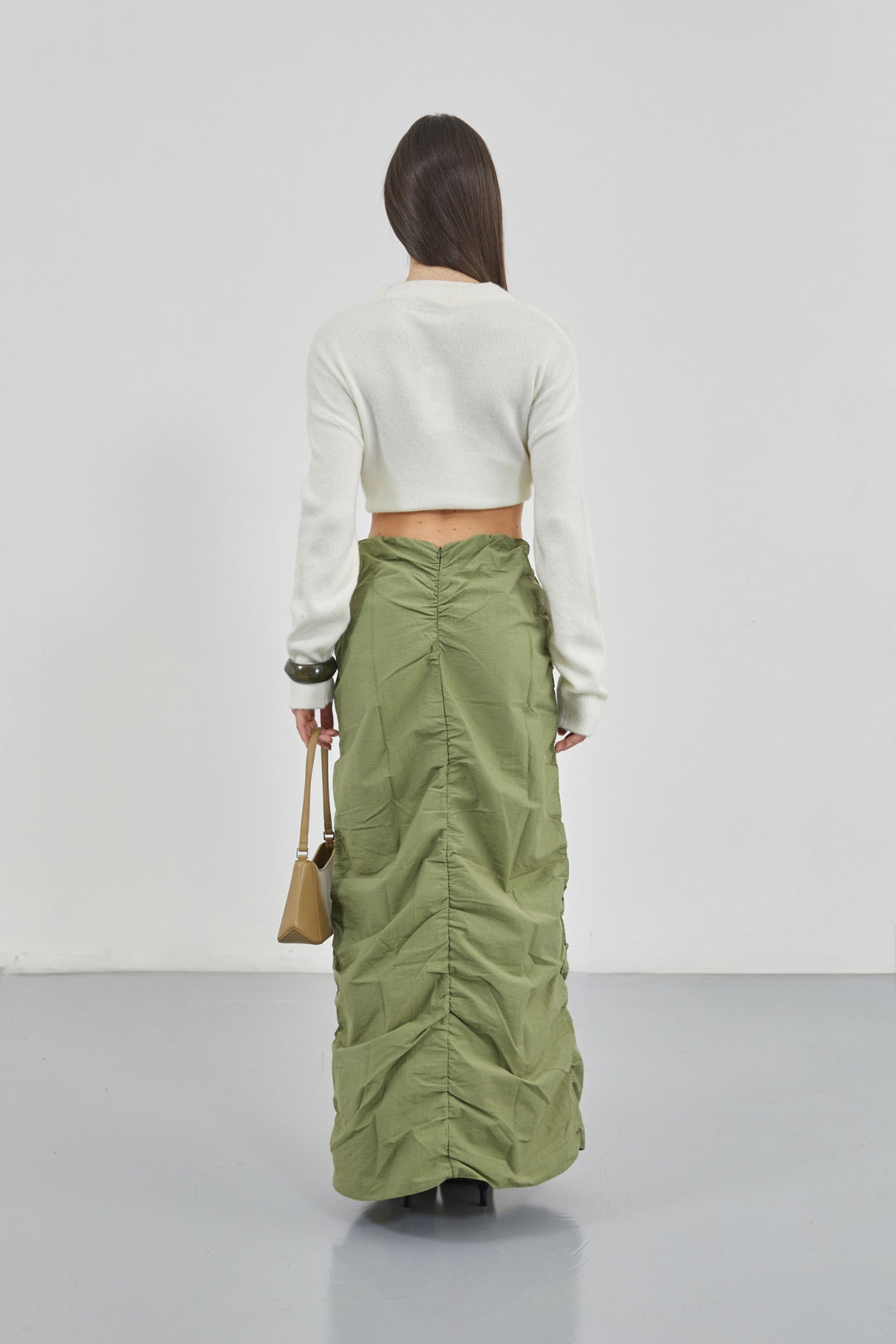 Büzgü Detay Haki Maxi Etek