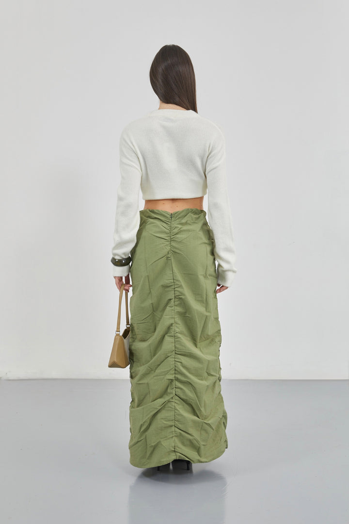 Büzgü Detay Haki Maxi Etek