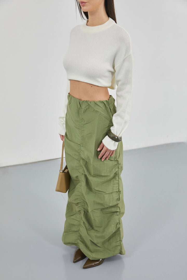 Büzgü Detay Haki Maxi Etek