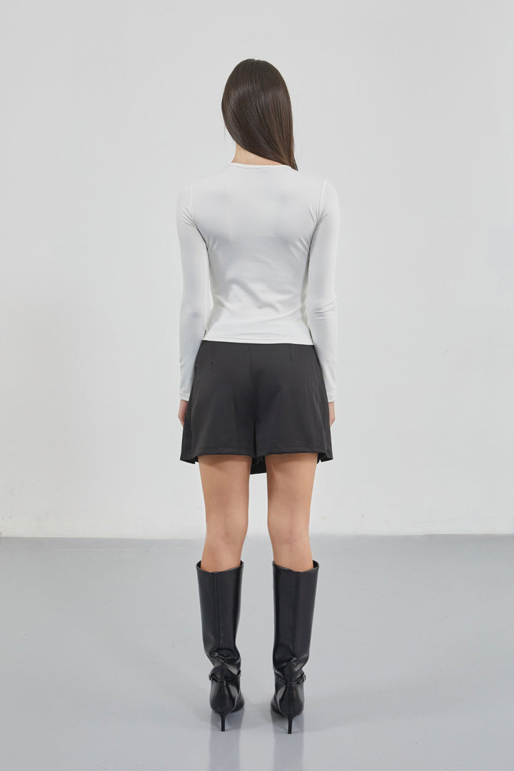 Asymmetric Button Detail Long Sleeve White Blouse 