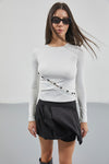 Asymmetric Button Detail Long Sleeve White Blouse 