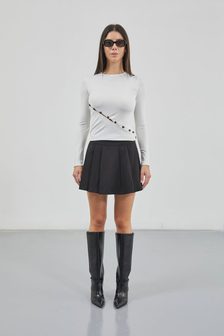 Asymmetric Button Detail Long Sleeve White Blouse 