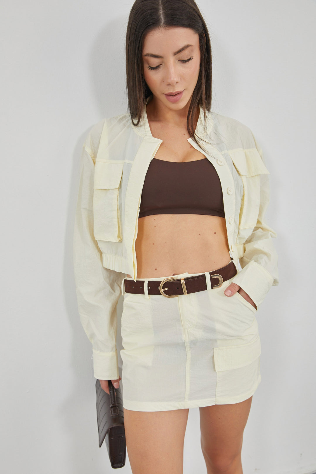 Pocket Detail Parachute Ecru Skirt 