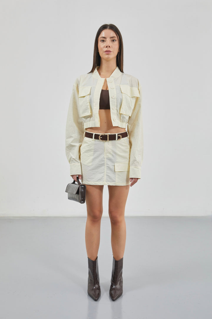 Pocket Detail Parachute Ecru Skirt 
