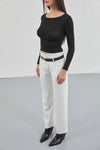 Belt Detail White High Waist Trousers 