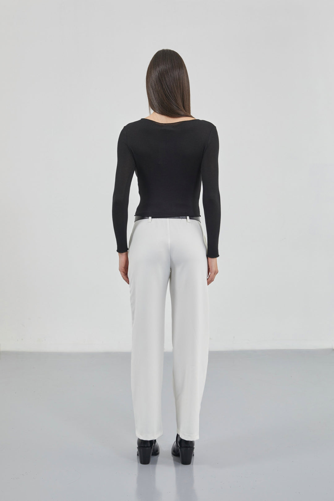 Belt Detail White High Waist Trousers 