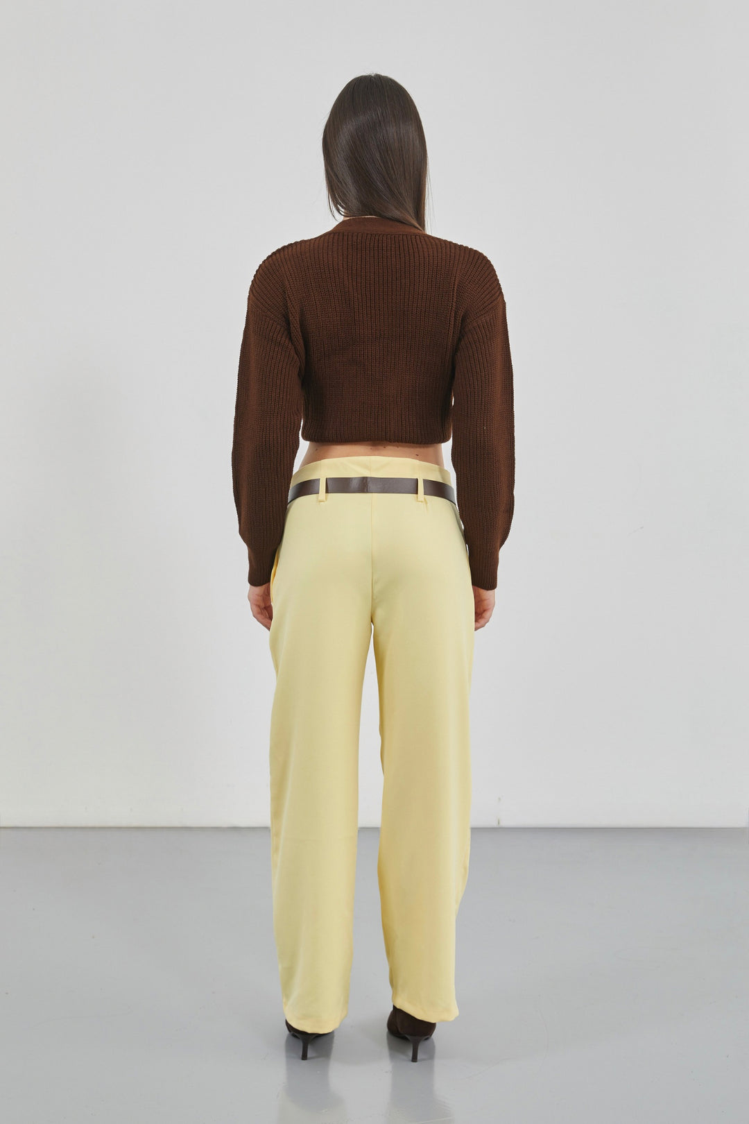 Belt Detail High Waist Yellow Trousers