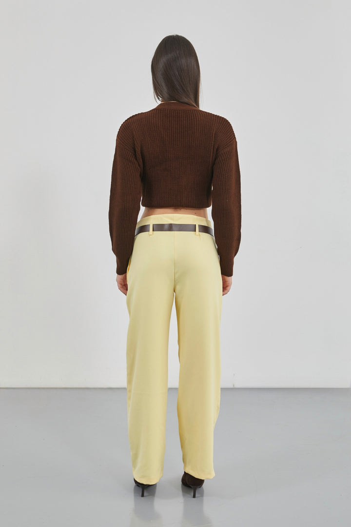 Belt Detail High Waist Yellow Trousers