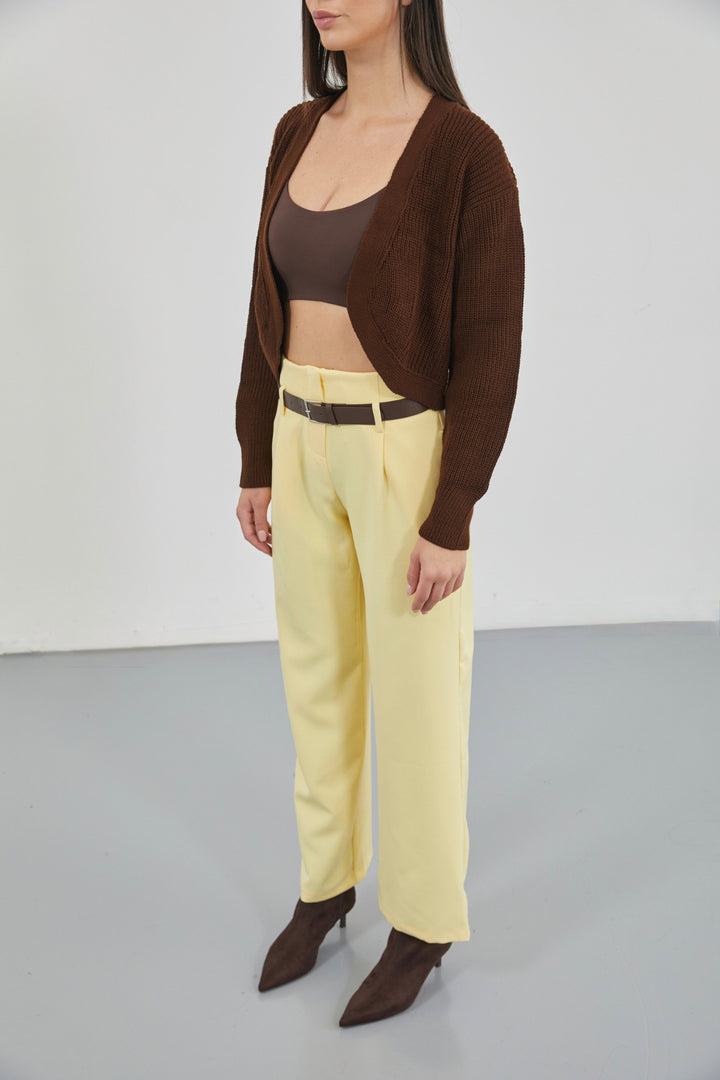 Belt Detail High Waist Yellow Trousers