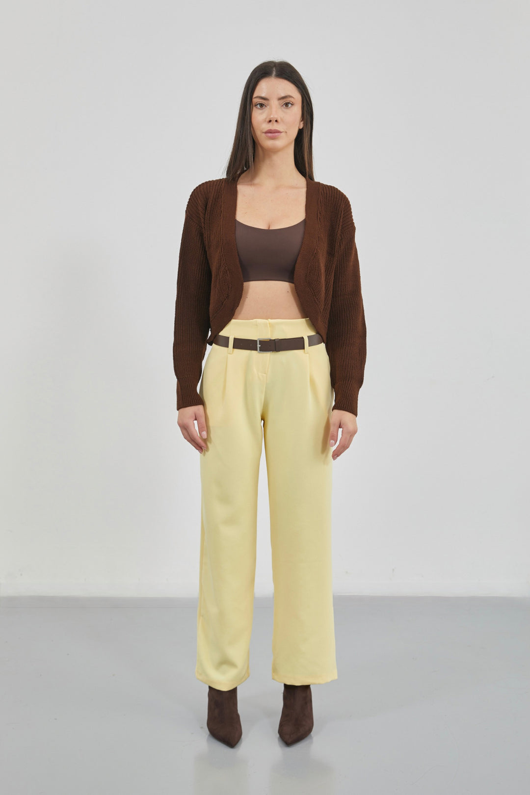 Belt Detail High Waist Yellow Trousers