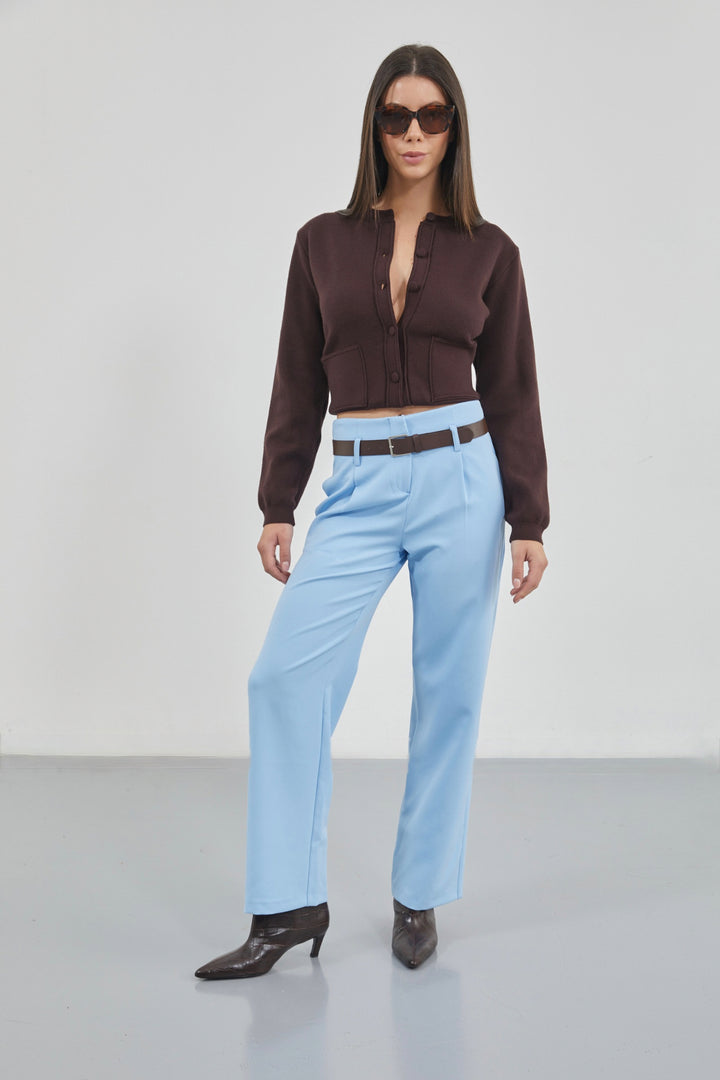 Kemer Detay Yüksek Bel Bebe Mavi Pantolon