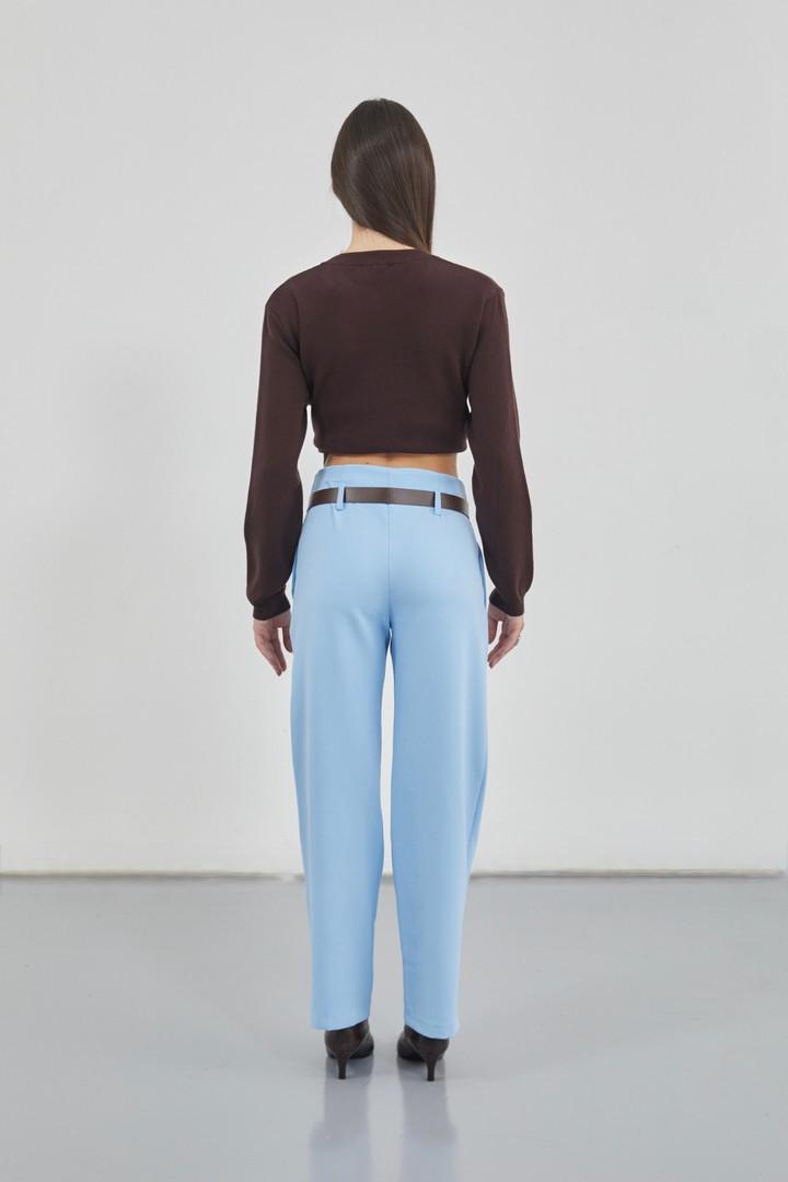 Kemer Detay Yüksek Bel Bebe Mavi Pantolon