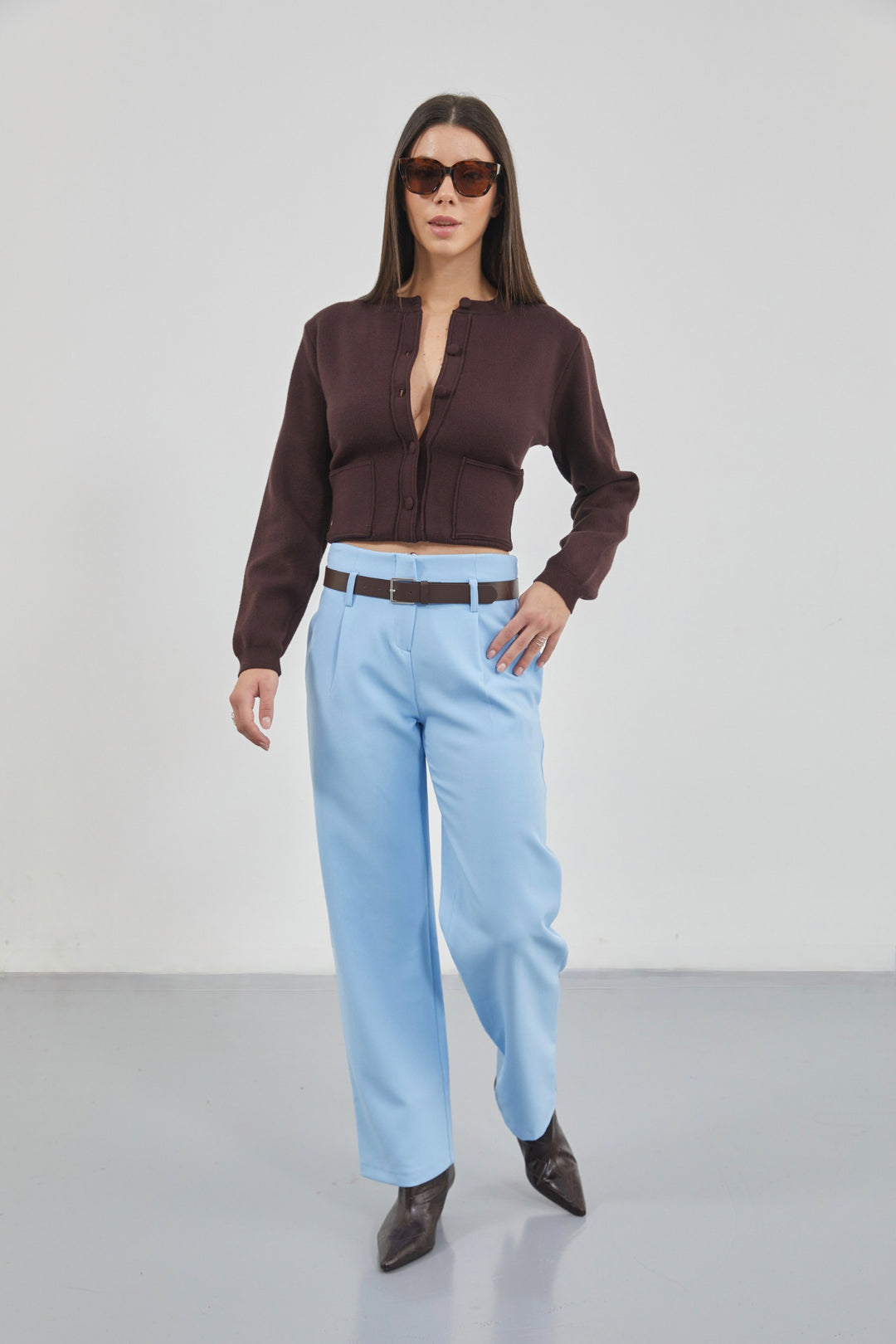 Kemer Detay Yüksek Bel Bebe Mavi Pantolon