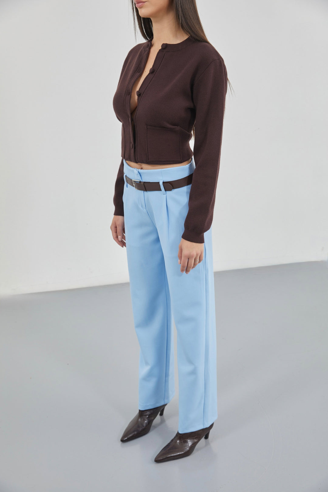 Kemer Detay Yüksek Bel Bebe Mavi Pantolon