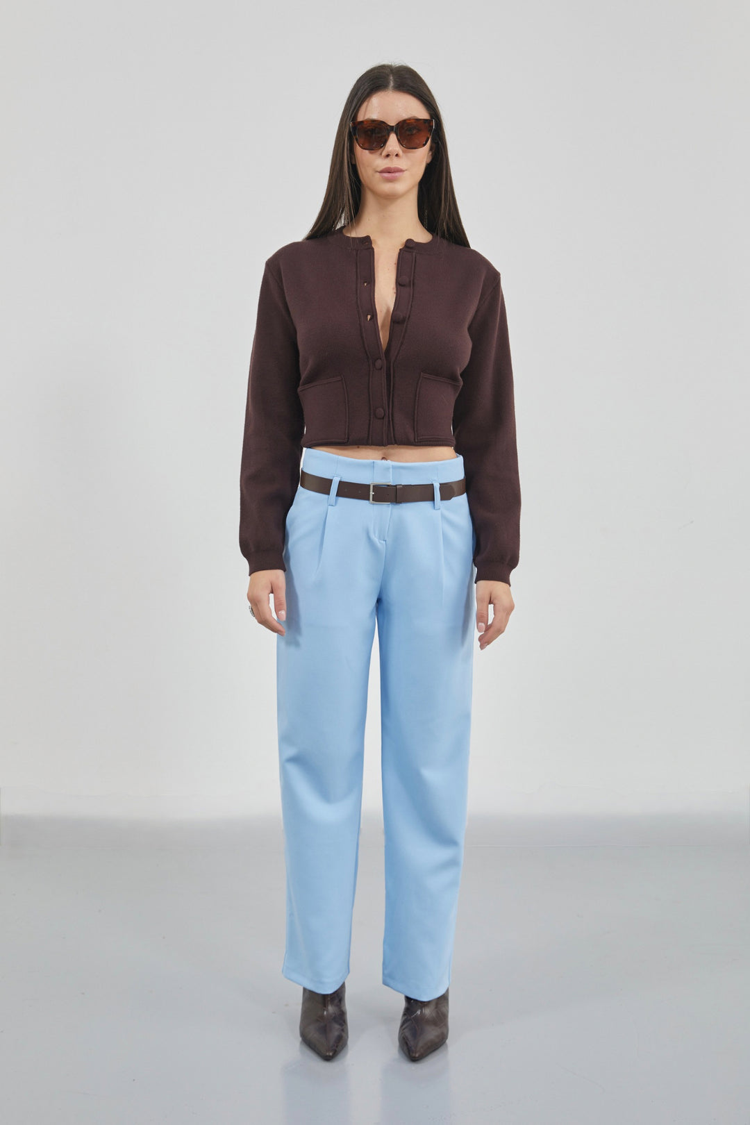 Kemer Detay Yüksek Bel Bebe Mavi Pantolon