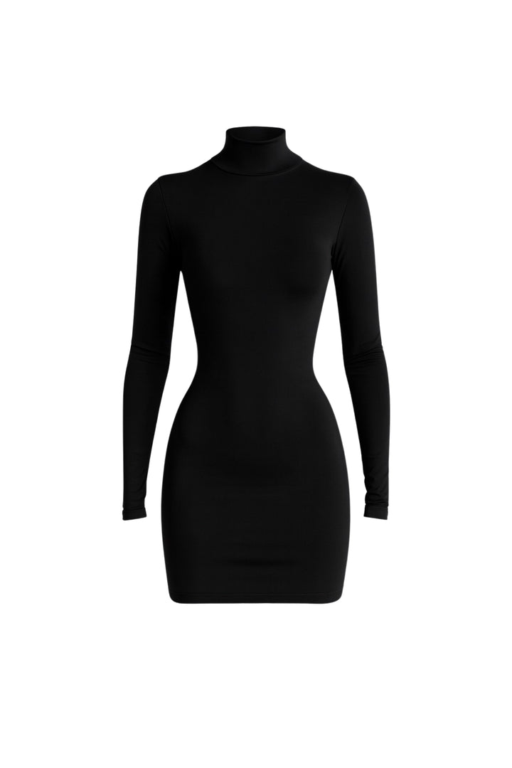 Balıkçı Yaka Mini Siyah Elbise