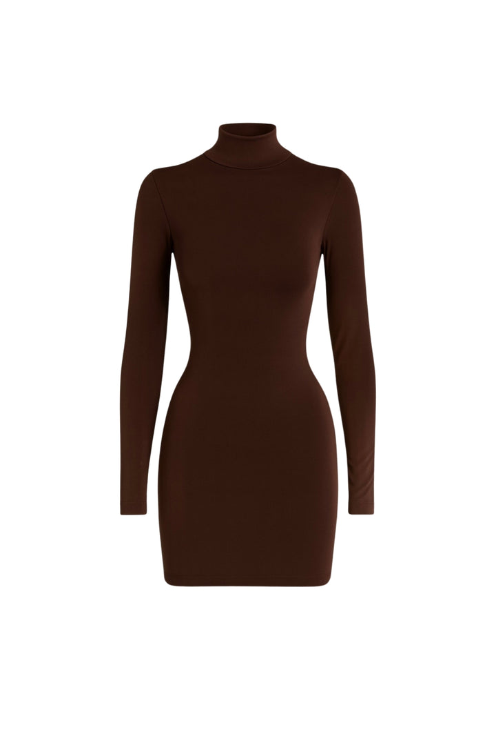 Balıkçı Yaka Mini Kahverengi Elbise