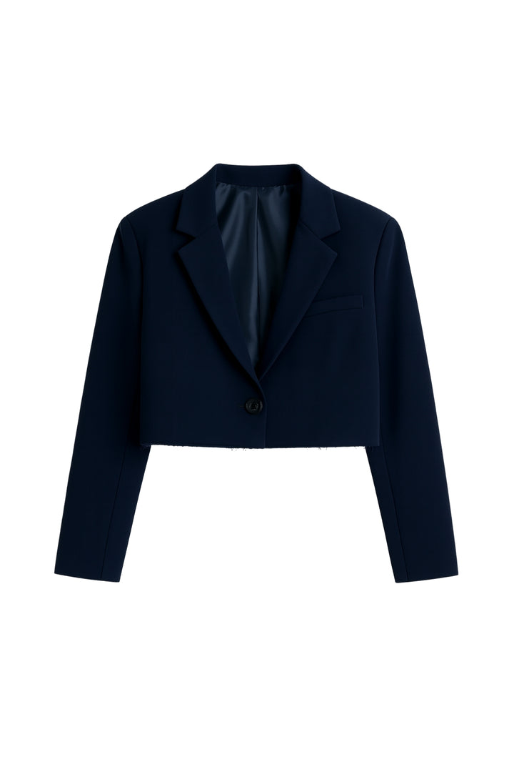 Crop Basic Blazer Lacivert Ceket