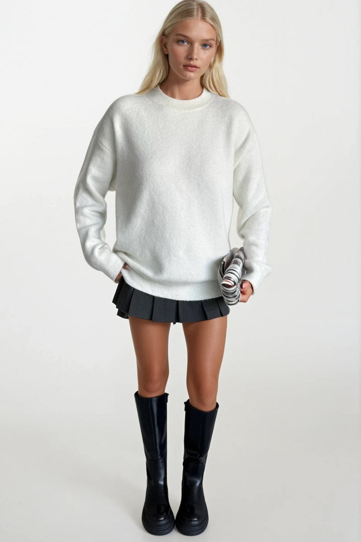 Bisiklet Yaka Basic Ekru Kazak