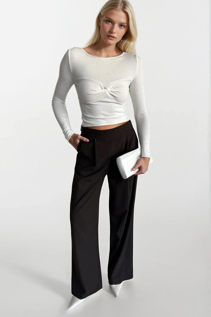 Göğüs Düğüm Detay Ekru Bluz