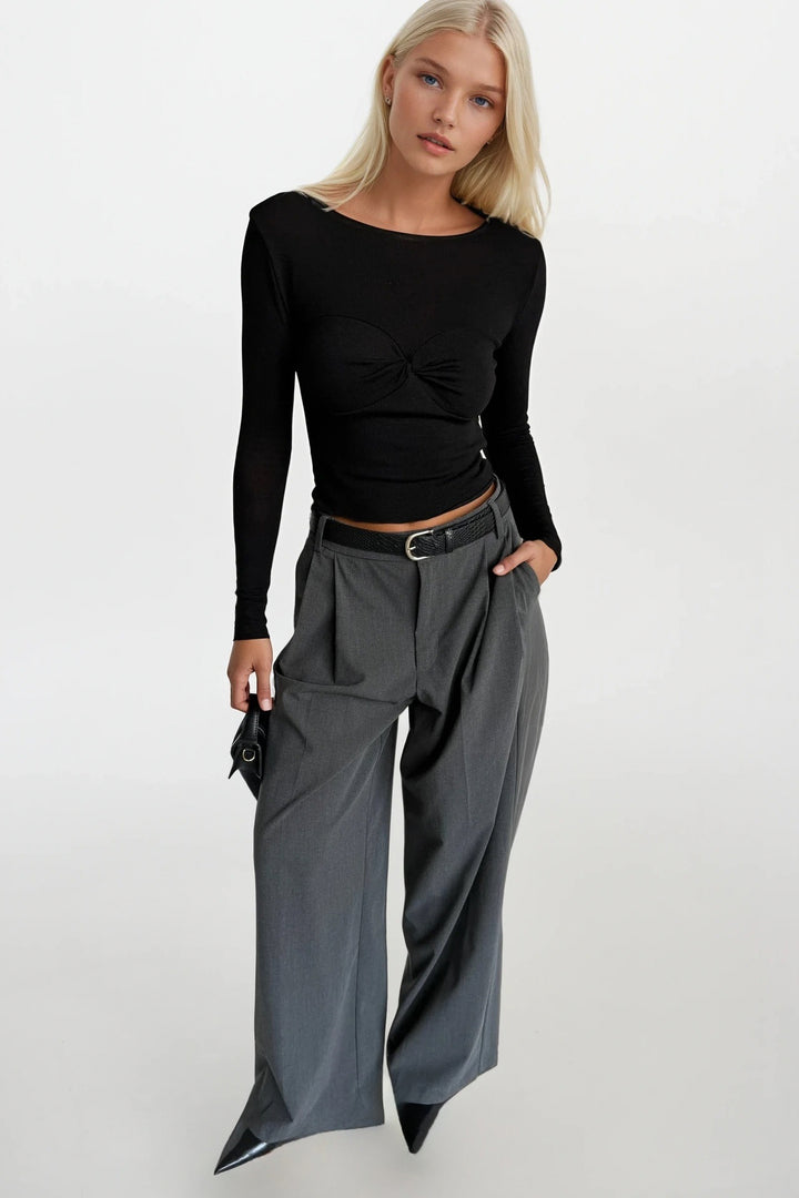 Black Blouse with Chest Knot Detail 