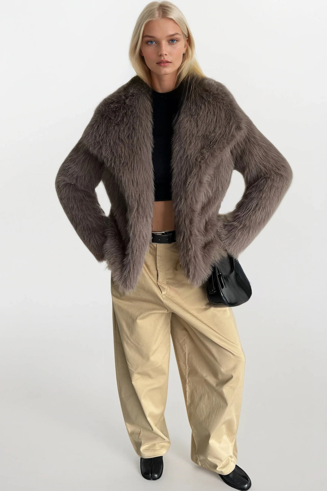 Şal Yaka Peluş Vizon Kürk