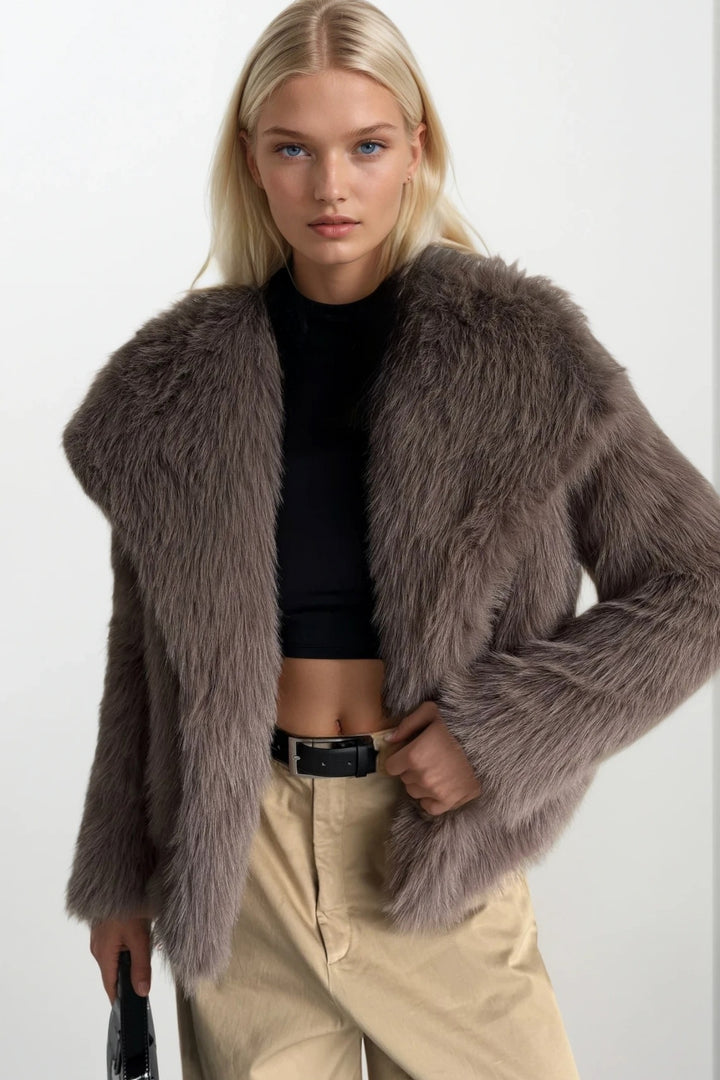 Şal Yaka Peluş Vizon Kürk