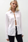 Bağlama Detay Saten Beyaz Gömlek