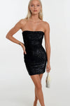 Payetli Siyah Straplez Mini Elbise