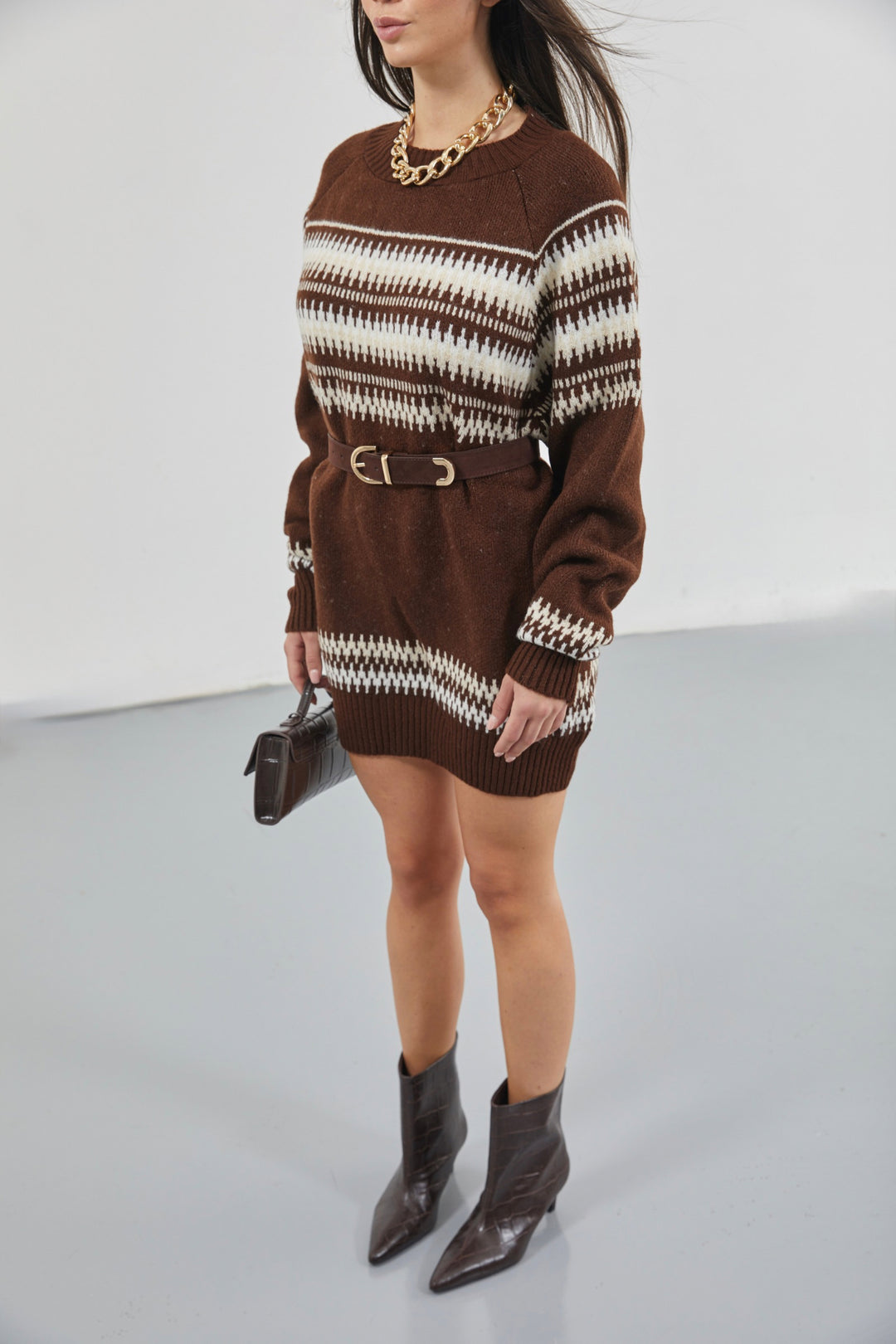 Embroidered Striped Pattern Oversize Sweater 