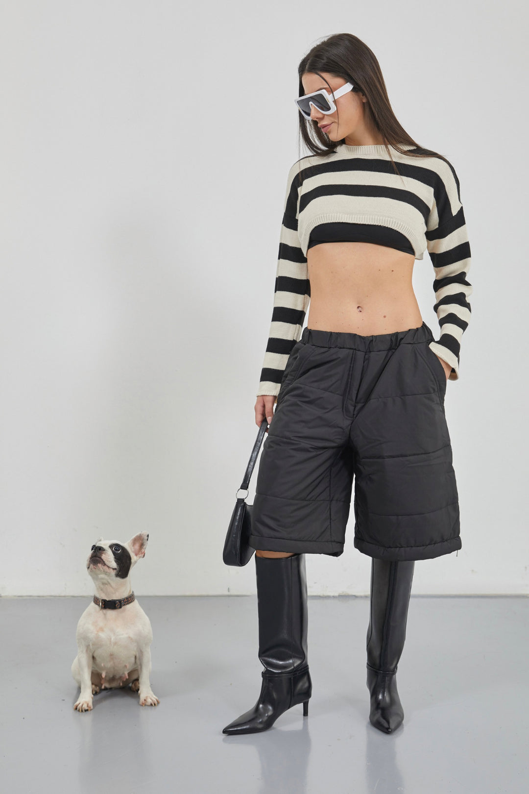 Fermuar Detay Kapitone Siyah Pantolon