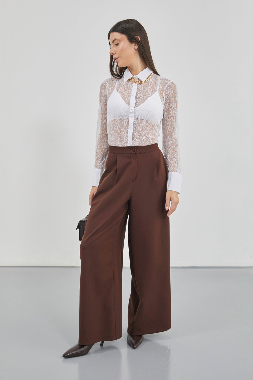 Casual High Waist Brown Trousers 