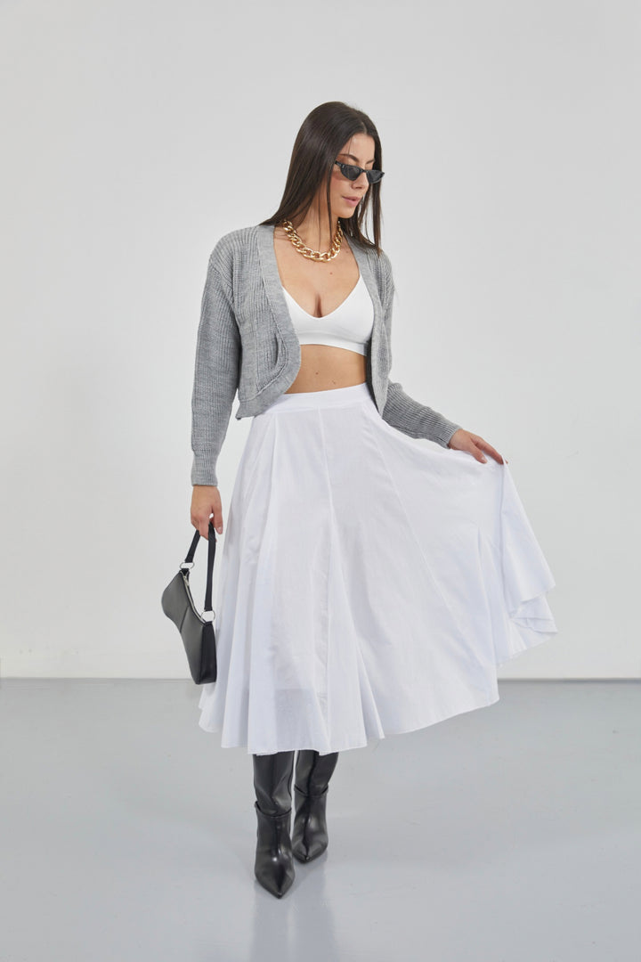 Crop Gray Knitted Cardigan with Piping 