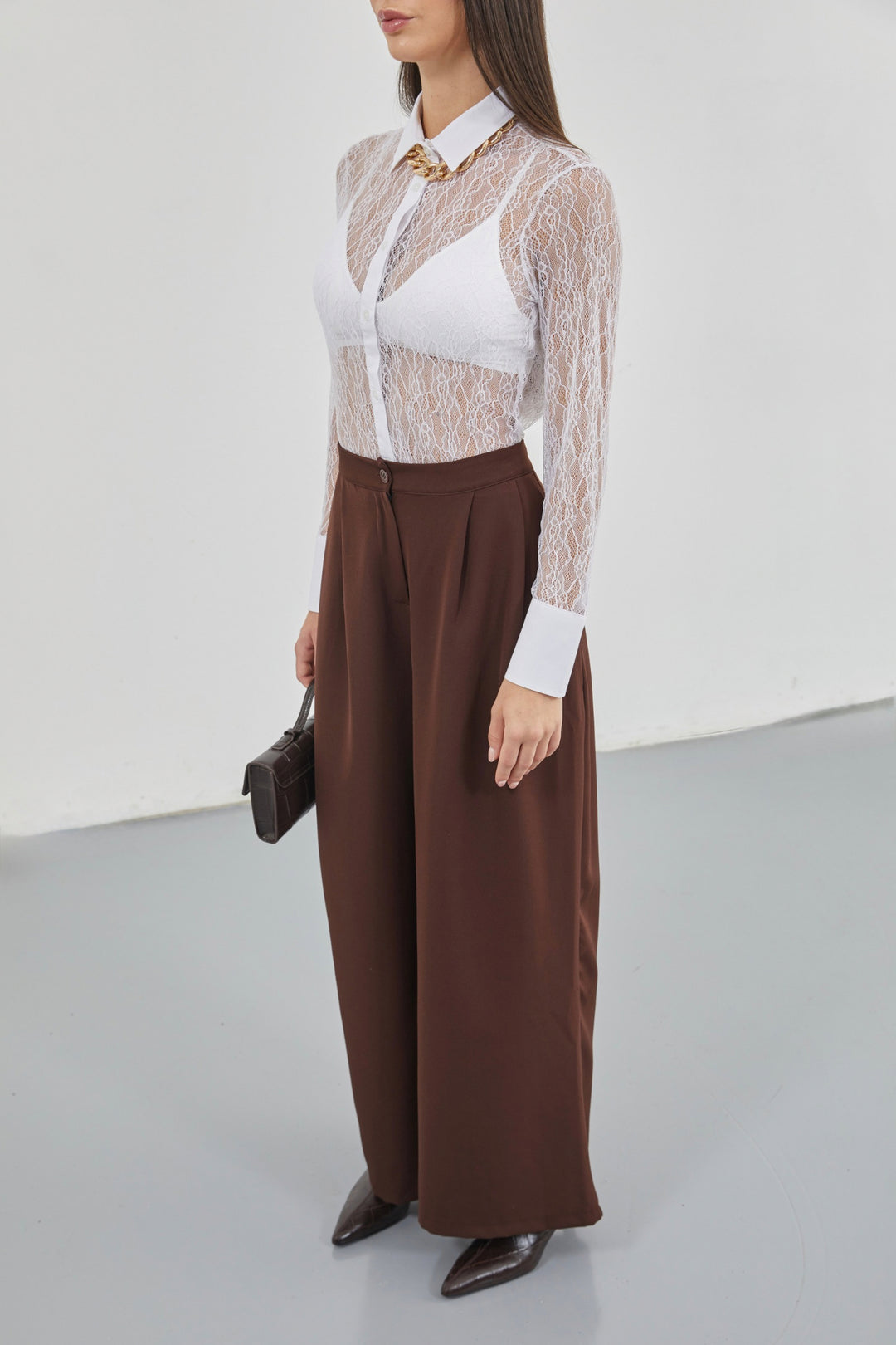 Casual High Waist Brown Trousers 