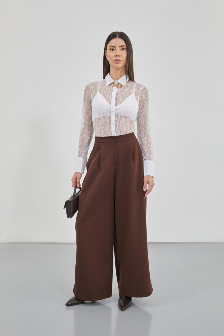 Casual High Waist Brown Trousers 