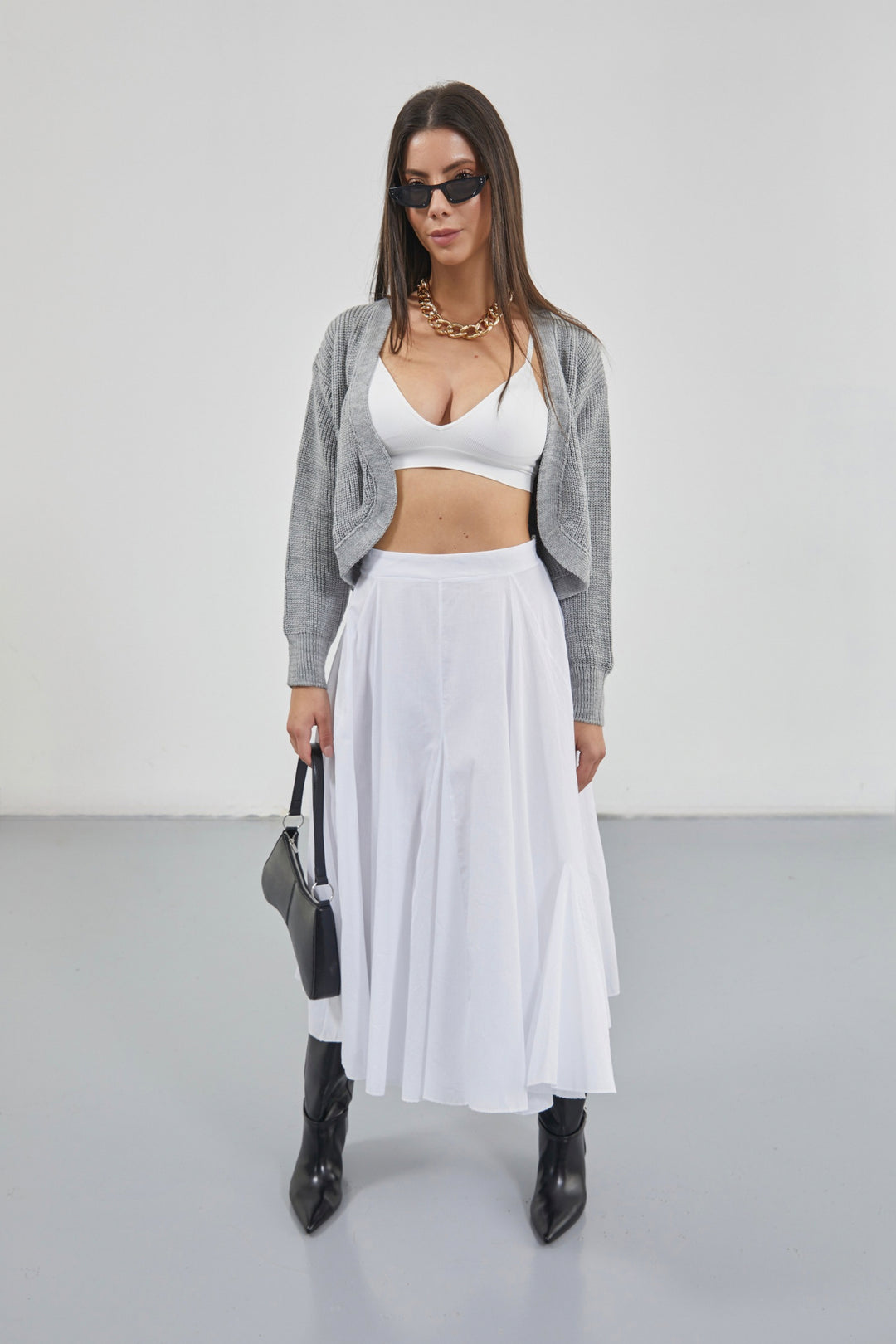 Stitch Detail Maxi White Skirt 