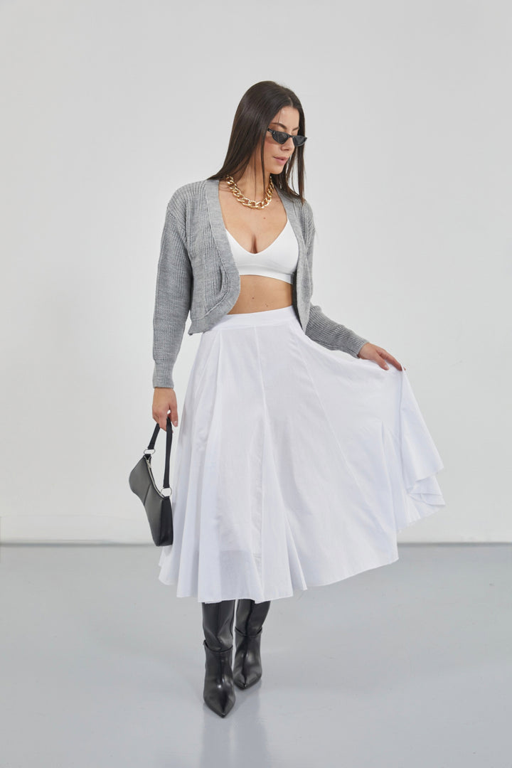 Stitch Detail Maxi White Skirt 