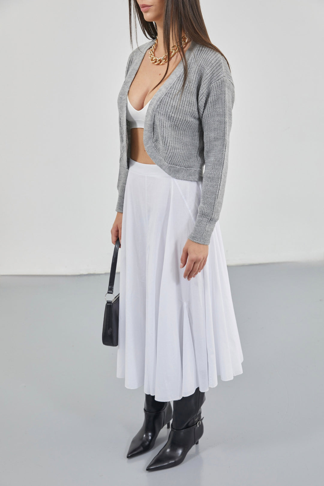 Stitch Detail Maxi White Skirt 